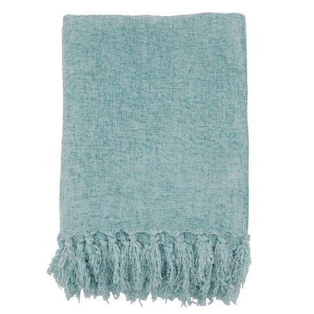 SARO LIFESTYLE SARO TH110.A5060 50 x 60 in. Oblong Aqua Chenille Throw with Fringed Edge TH110.A5060